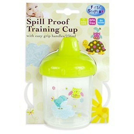 First Steps Patchwork Training Cup 6+ hrnek se dvěma uchy zelený 236 ml