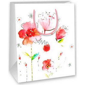Ditipo Dárková papírová taška 18 x 10 x 22,7 cm bílá, červené květy