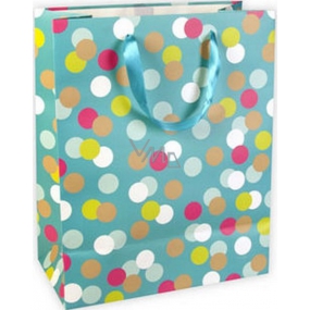 Ditipo Dárková papírová taška Glitter 26,4 x 13,6 x 32,7 cm tyrkysová, barevná kolečka QAB