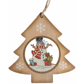 Albi Dřevěná vyřezávaná vánoční ozdoba Stromeček se sněhulákem 9,5 x 7,5 cm