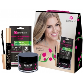 Dermacol Black Magic Mattifying Face Moisturizer hydratační pleťový gel pro ženy 50 ml + 3D textilní pleťová maska 15 ml + Black Swan řasenka černá 10 ml, kosmetická sada