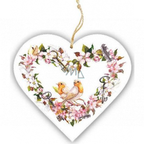 Bohemia Gifts Dřevěné dekorační srdce s potiskem Dva ptáčci 13 cm