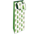 Nekupto Dárková papírová taška na láhev luxusní 13 x 33 cm Vánoční stromečky
