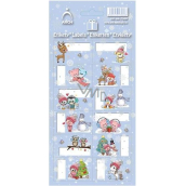 Arch Vánoční etikety samolepky na dárky Jelínek, světle modrý arch 12 etiket