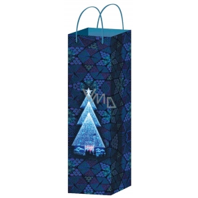 Anděl Dárková papírová taška na lahev36 x 12 x 9 cm modrá stromek F