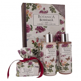 Bohemia Gifts Botanica Šípek a růže sprchový gel 200 ml + šampon na vlasy 200 ml + ručně vyráběné toaletní mýdlo 100 g, kniha kosmetická sada