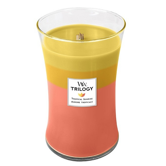 WoodWick Trilogy Tropical Sunrise - Tropický východ slunce vonná svíčka s dřevěným knotem a víčkem sklo velká 609 g
