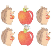 Ježci a jablíčka na kolíčku dřevění 4 cm 6 kusů