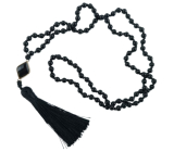 108 Mala Obsidian náhrdelník kosočtverec, meditační šperk, přírodní kámen vázaný, elastický, korálek 6 mm, kámen záchrany