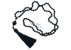 108 Mala Obsidian náhrdelník kosočtverec, meditační šperk, přírodní kámen vázaný, elastický, korálek 6 mm, kámen záchrany