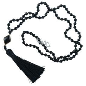 108 Mala Obsidian náhrdelník kosočtverec, meditační šperk, přírodní kámen vázaný, elastický, korálek 6 mm, kámen záchrany