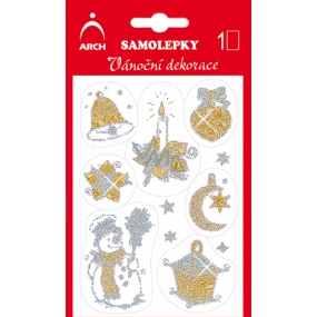 Arch Holografické dekorační samolepky vánoční s glitry 705-SG zlato-stříbrné 8,5 x 12,5 cm