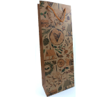 Nekupto Dárková kraftová taška na láhev 15 x 40 cm Vánoční dřevo, jmelí