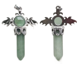 Chalcedon zelený kříž ze slitiny a přírodního kamene 5,3 x 3,7 x 12 mm, kámen lásky a radosti