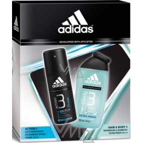 Adidas Action 3 Fresh antiperspirant deodorant sprej 150 ml + sprchový gel 250 ml, kosmetická sada