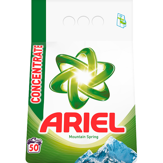 Ariel Mountain Spring prací prášek pro čisté a voňavé prádlo bez skvrn 50 dávek 3,75 kg