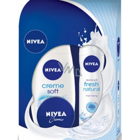 Nivea Creme Soft sprchový gel 250 ml + Fresh Natural deodorant sprej 150 ml + intenzivní krém 30 ml, pro ženy kosmetická sada