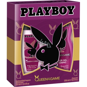 Playboy Queen of The Game parfémovaný deodorant sklo pro ženy 75 ml + sprchový gel 250 ml, kosmetická sada