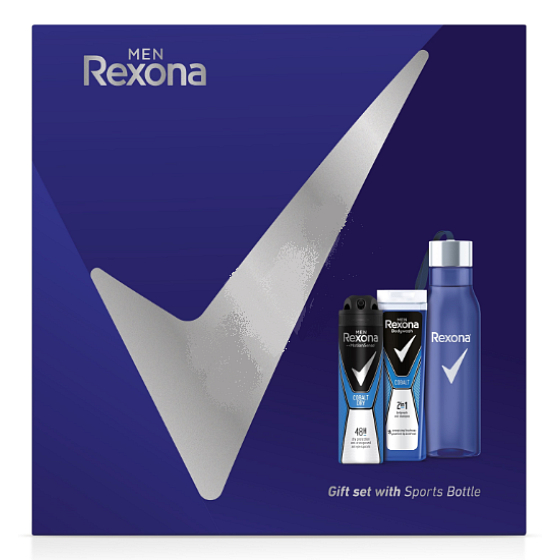 Rexona Men Cobalt 2v1 sprchový gel a šampon pro muže 250 ml + deodorant sprej pro muže 150 ml + láhev na vodu, kosmetická sada