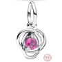 Charm Sterlingové stříbro 925 Růžový kruh věčnosti říjen, přívěsek na náramek symbol