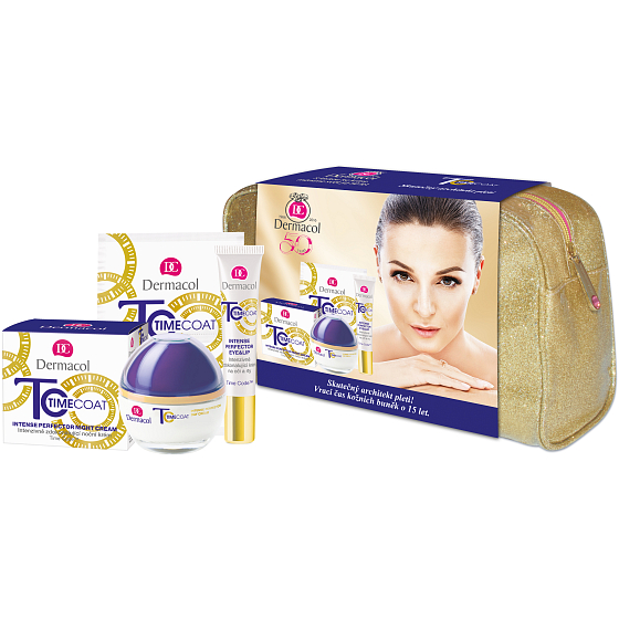 Dermacol Time Coat Day Cream intenzivně zdokonalující denní krém 50 ml + krém na oči a rty 15 ml + pleťová maska 2 x 8 ml + etue, kosmetická sada
