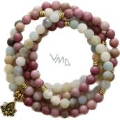 108 Mala Amazonit + Rodonit + Lotos náhrdelník meditační šperk, přírodní kámen, kulička 6 mm