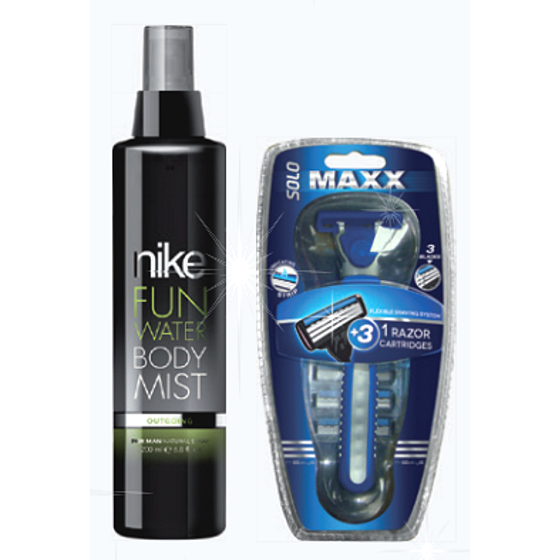 Nike Fun Water Body Mist Outrageous parfémovaný tělový sprej pro muže 200 ml + holicí strojek pro muže dárková sada