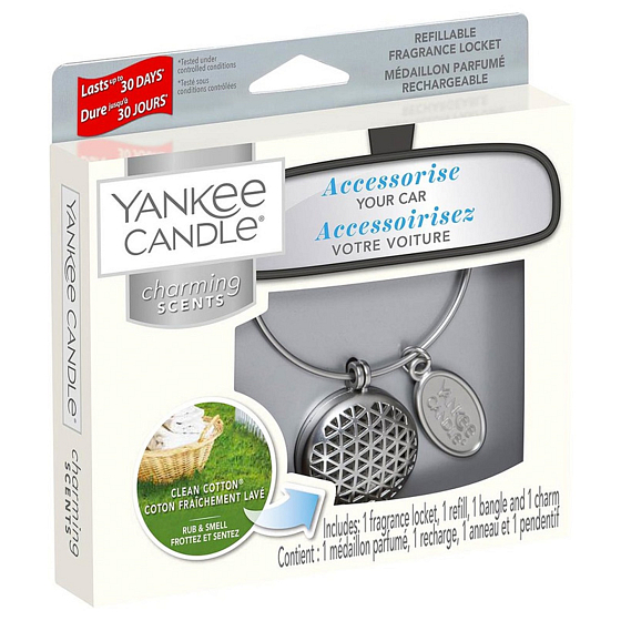 Yankee Candle Clean Cotton - Čistá bavlna základní vůně do auta kovová stříbrná visačka Charming Scents set Geometric 13 x 15 cm, 90 g