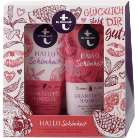 T: BY Tetesept Hallo Schönheit Granátové jablko a magnolie sprchový gel 200 ml + tělové mléko 200 ml pro dokonalou pokožku, kosmetická sada