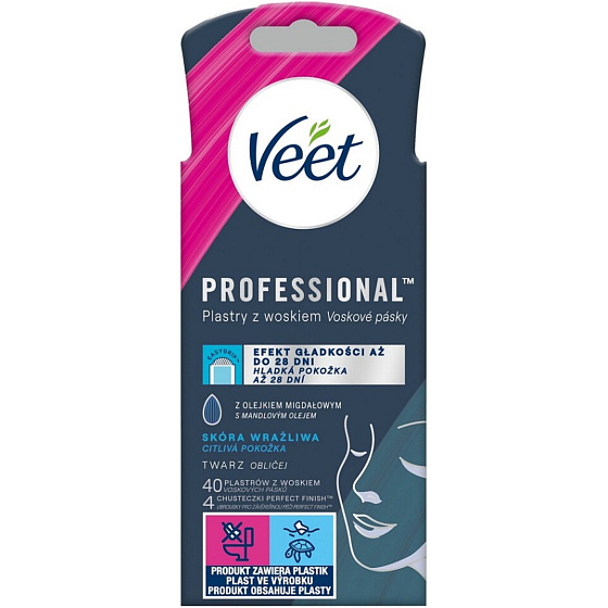 Veet Professional Obličej depilační voskové pásky pro citlivou pokožku 40 kusů