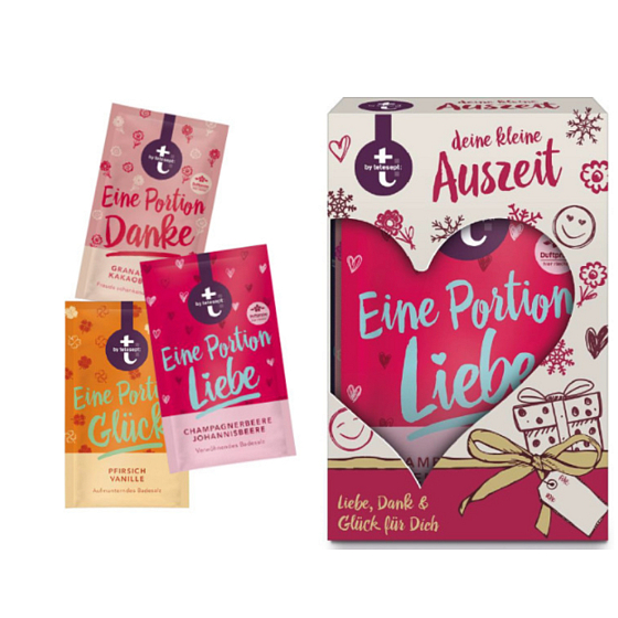 Tetesept Porce Díky koupelová sůl 60 g + Porce Láskykoupelová sůl 60 g + Porce Přátelství koupelová sůl 60 g kosmetický set
