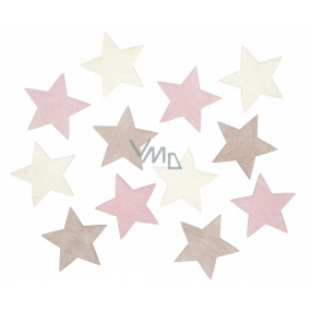 Hvězdy dřevěné růžové, hnědé a bílé 4 cm 12 kusů
