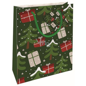 Nekupto Dárková papírová taška 23 x 18 x 10 cm Vánoční stromečky zelená