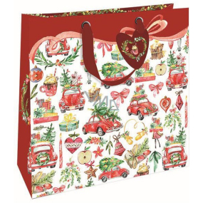 Nekupto Dárková papírová taška luxusní 33 x 33 cm Vánoční autíčko s dárky