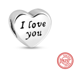 Charm Sterlingové stříbro 925 Srdce a nápis Miluji tě, korálek na náramek láska