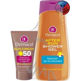 Dermacol Sun SPF50 voděodolný ochranný krém na opalování 50 ml + sprchový gel 250 ml, kosmetická sada