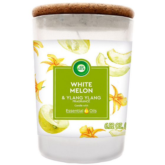 Air Wick Essential Oils White Melon & Ylang Ylang - Bílé melouny a ylang ylang vonná svíčka sklo 185 g