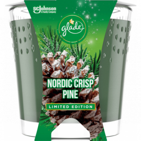 Glade Nordic Crisp Pine s vůní borovice, jalovce a jmelí vonná svíčka ve skle, doba hoření až 32 hodin 129 g