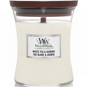 WoodWick White Tea & Jasmin - Bílý čaj a jasmín vonná svíčka s dřevěným knotem a víčkem sklo malá 85 g