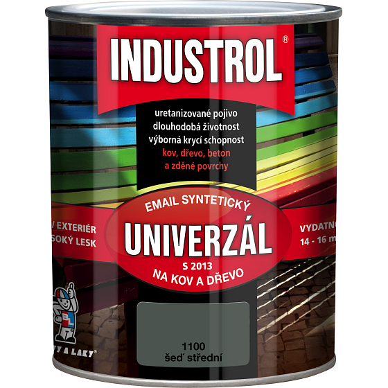Industrol S2013 univerzál lesk vrchní barva na kov a dřevo, 1100 šeď střední, 600 ml