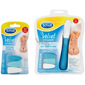 Scholl Velvet Smooth Nail Care System Blue elektrický pilník na nehty + Scholl Velvet Smooth Blue náhradní hlavice do elektrického pilníku na nehty 3 kusy, duopack