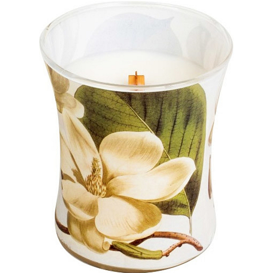 WoodWick Decal Magnolie - Magnóliové květy vonná svíčka s dřevěným knotem a víčkem sklo střední 275 g