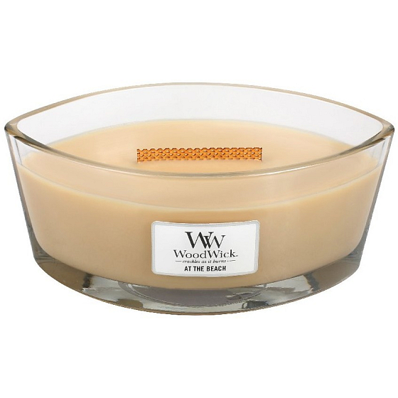 WoodWick At the Beach - Na pláži vonná svíčka s dřevěným širokým knotem a víčkem sklo loď 453 g