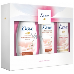 Dove Relaxing Care Winter Care sprchový gel pro ženy 250 ml + tělové mléko 250 ml + deodorant antiperspirant sprej pro ženy 150 ml, dárková kazeta