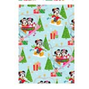 Ditipo Dárkový balicí papír 70 x 200 cm Vánoční Disney Mickey a Minnie na lanovce světle modrý