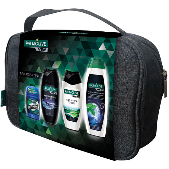 Palmolive Men Sensitive sprchový gel pro muže 250 ml + Invigorating šampon 350 ml + Refreshing 3v1 sprchový gel 250 ml + Mennen Speed Stick Power of Nature Avalanche tuhý deodorant 60 g + etue, kosmetická sada