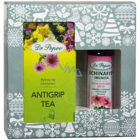 Dr. Popov Echinafit imunita originální bylinné kapky 50 ml + Antigrip Tea bylinný porcovaný čaj s echinaceou 30 g - 20 nálevových sáčků, vánoční dárková sada