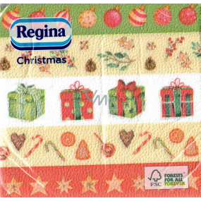 Regina Papírové ubrousky 1 vrstvé 33 x 33 cm 20 kusů Vánoční Pruhované-dárečky, baňky, hvězdičky