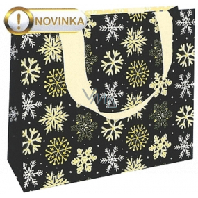 Nekupto Dárková papírová taška s ražbou 23 x 18 cm Vánoční žluté vločky