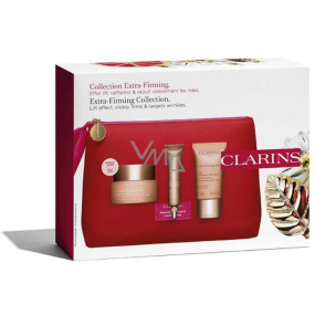 Clarins Extra-Firming denní liftingový krém proti vráskám 50 ml + liftingové zpevňující sérum 10 ml + zpevňující noční krém s regeneračním účinkem 15 ml + kosmetická taštička, kosmetická sada pro ženy